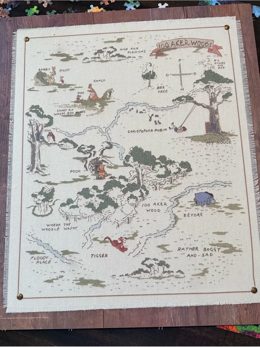 Winnie the Pooh 100 Acre Wood Map Wall Art - Beige and Brown
